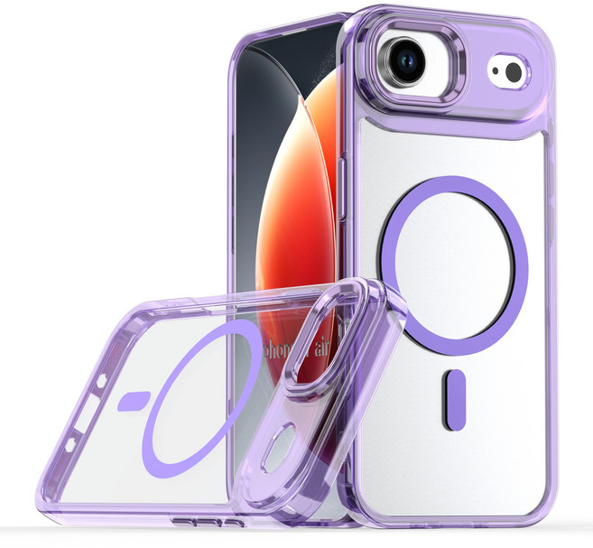 金屬按鍵 硬背軟邊 透明殼 TPU 氣墊 手機殼 透紫