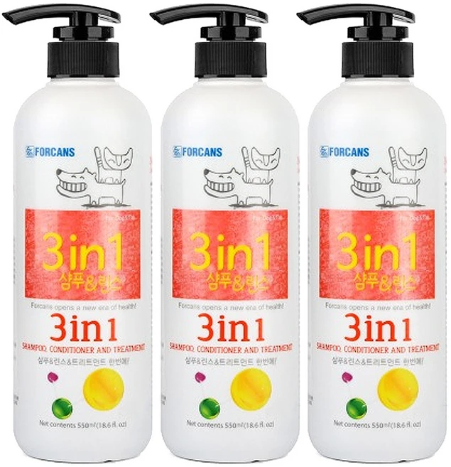 포켄스 포비스 3in1 샴푸&린스, 3개, 550ml - 쿠팡