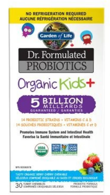 Garden of Life Dr. Formulated Probiotics 유기농 어린이용 + 50억 CFU 상온 안정성 베리 체리 30츄, 1개, 30정 - 쿠팡