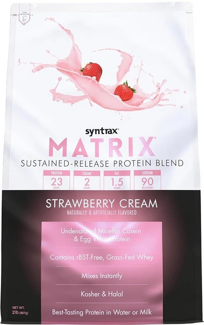 Syntrax 신트랙스 NutritiON 온 MAT 매트rix 단백질 파우더 서방형 블렌드 0.9kg 2파운드, Strawberry Cream, 2 Pound, 1개, 907g - 쿠팡