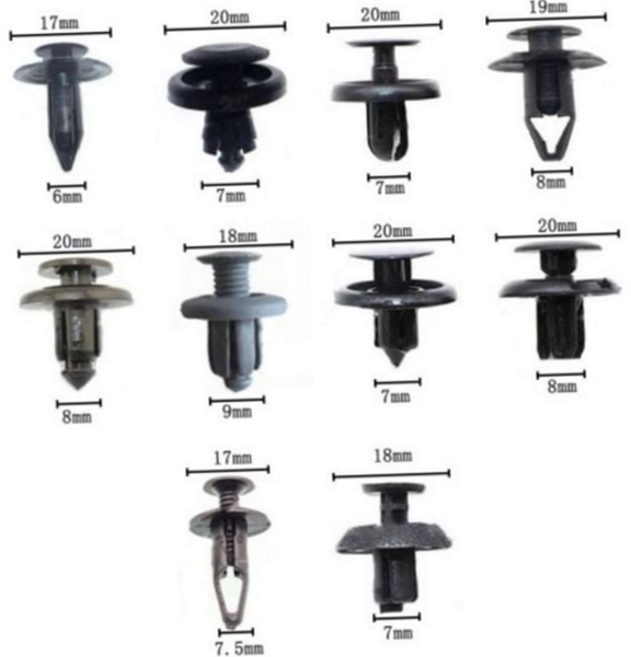 차량 리벳 고정 자동차 클립 부품 차량 범퍼 리벳 키트 머드가드 플라스틱 패스너 푸쉬핀 트렁크 차량용, 클립100개 BL01970