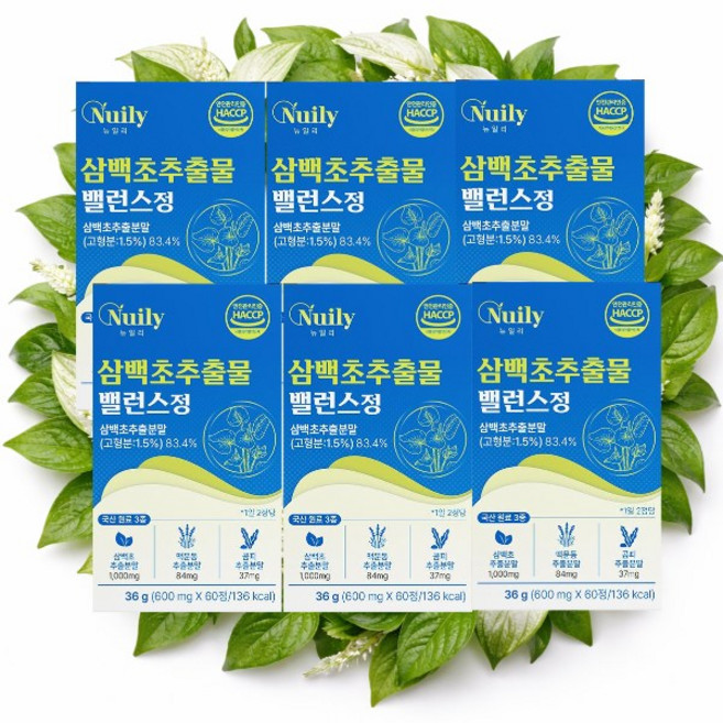 뉴일리 삼백초 추출물 밸런스 맥문동 곰피 추출분말, 6개, 60정