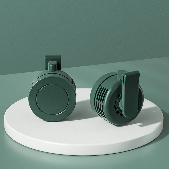 USB 충전식 휴대용 무소음 미니 날개없는 선풍기 셔츠 클립형 사이클론 팬 허리 클립 목걸이형, Retro green