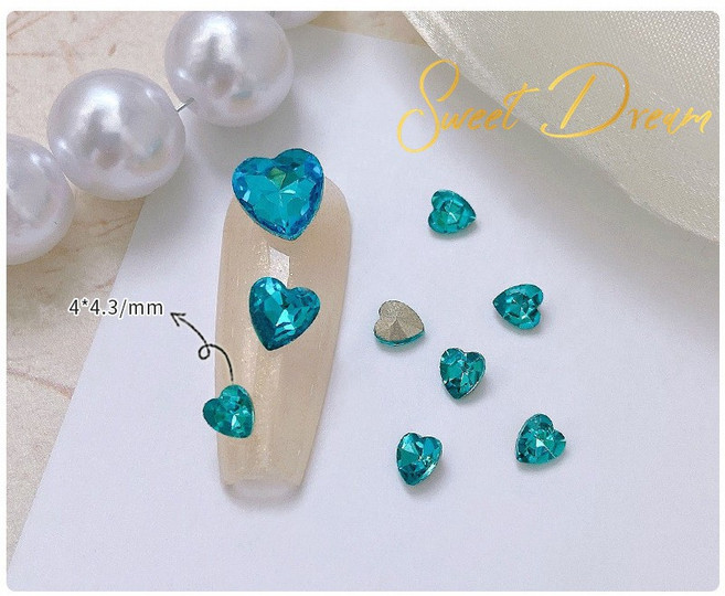 美甲水晶愛心尖底鑽 10顆, 1個, 11湖藍【小款4mm】10顆, 11湖藍