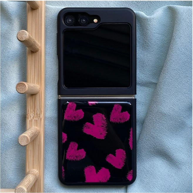 블루파이브 Z플립 블랙 핑크 하트 에폭시 범퍼 케이스