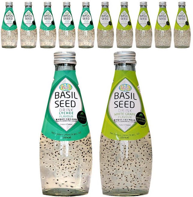 웰 바질시드 드링크 리치 6개+백포도 6개, 290ml, 12개