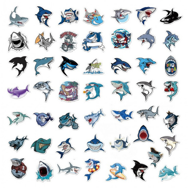 상어 시리즈 방수 리무버블 스티커 50매, 1세트, 혼합(S2193) 50매