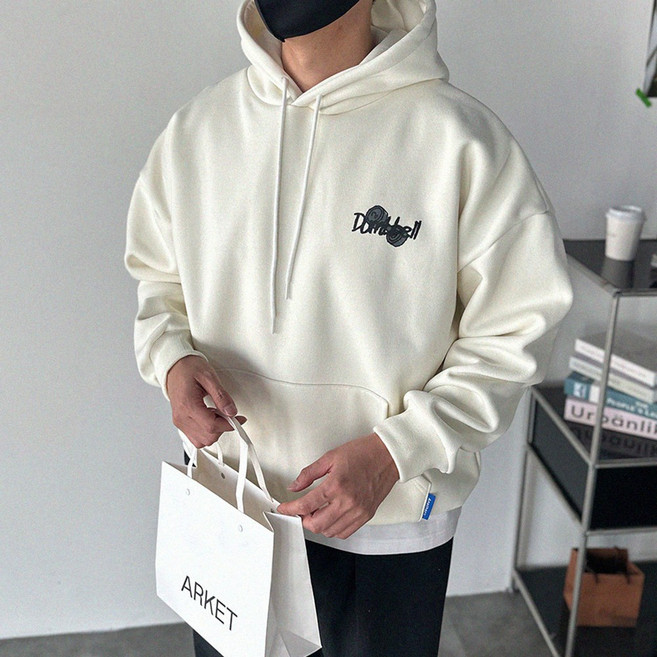 뉴에스지 남자 여자 커플 오버핏 겨울 헬스 햄토리 프린트 데일리 이중지합포 기모 후드 3컬러