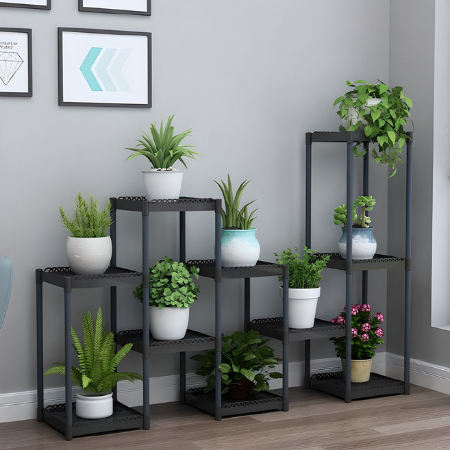 리리론스 발코니 베란다 화분정리대 거실 인테리어 화분 진열대, 블랙, 10단