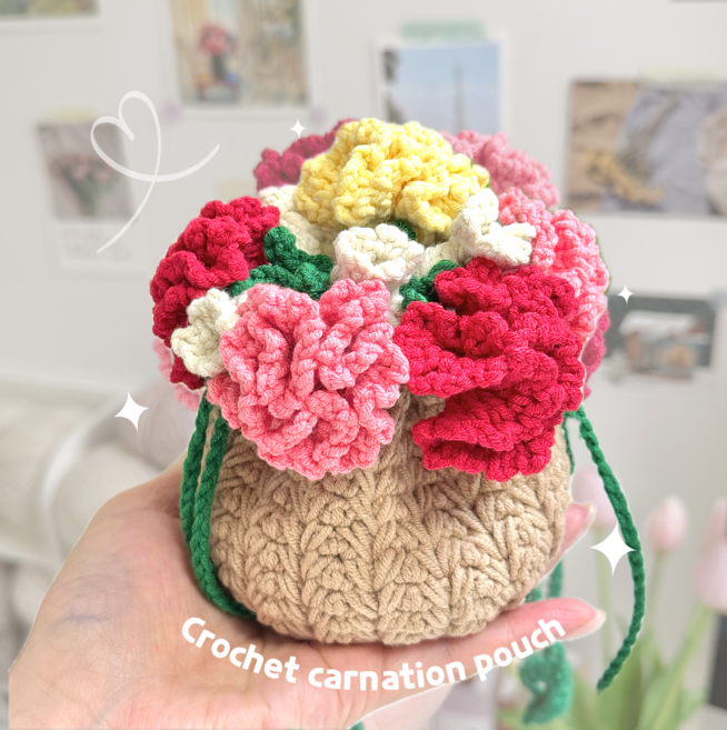 2026 NEW [코바늘 DIY] 카네이션 파우치 만들기 (5월 가정의달 어버이날 스승의날 선물), [B세트] 1개 만들기 패키지(포장 포함), 1개