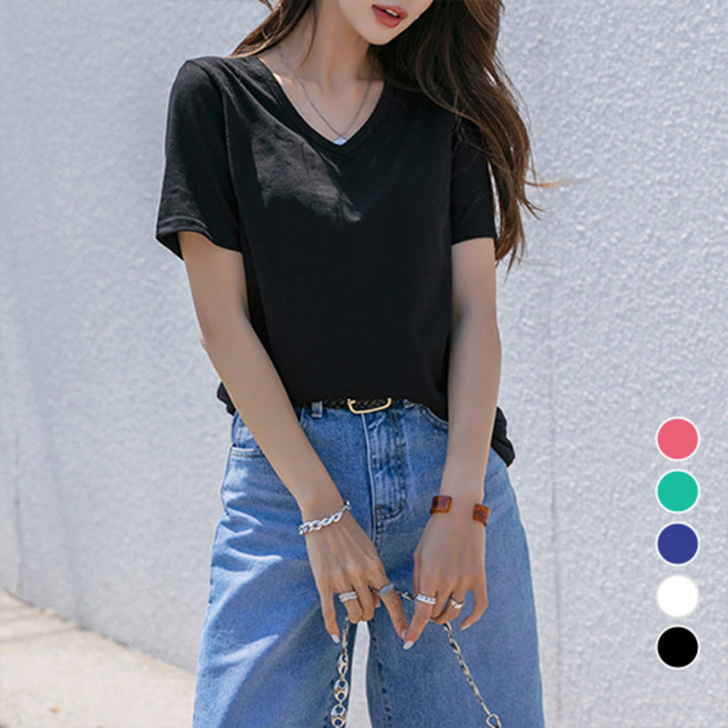 [나크21] (55~120) 슬라브면 반팔 브이넥 티셔츠 KO12-T-02