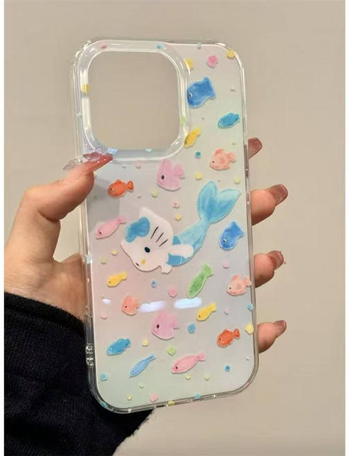 컬러 인어 키티 아이폰 16 프로 케이스 실리콘케이스
