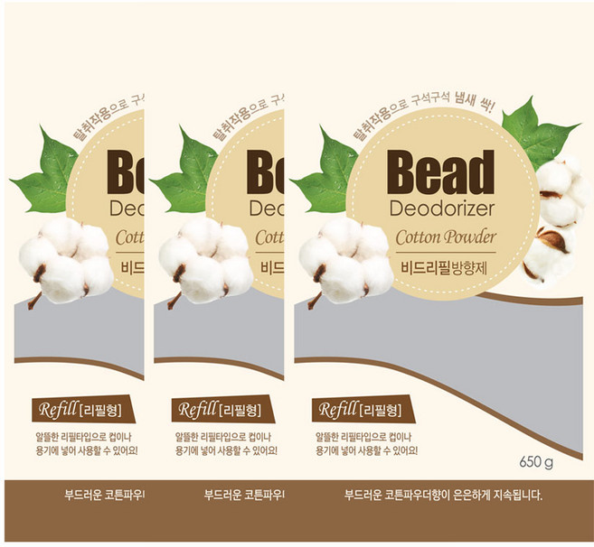 리필용 비드 방향제 650g 리필팩 5가지향기 대용량 비드방향제 향기품은 비즈가 실내 향기를 바꿈니다 용기에 나눠 사용하세요 3개1세트 넉넉한 구성, 1개, 코튼파우더