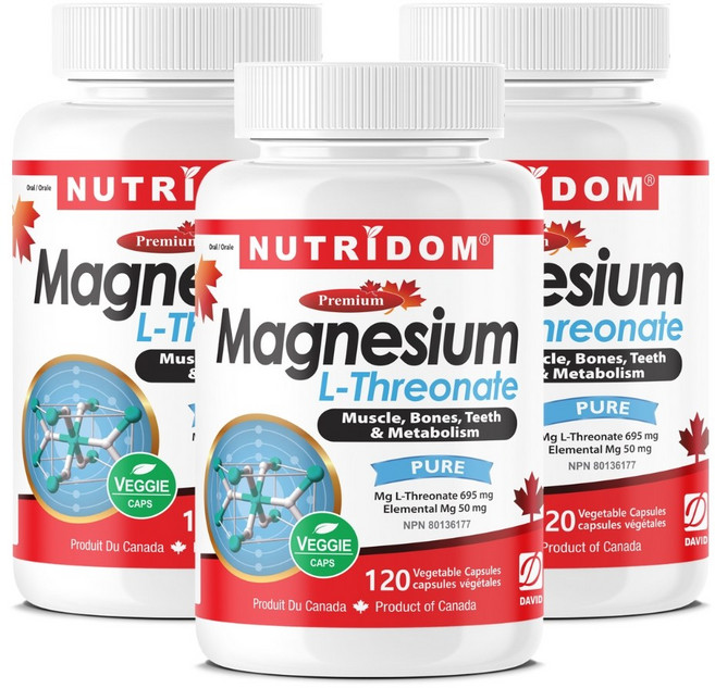 캐나다 뉴트리돔 NUTRIDOM Magnesium L-Threonate 마그네슘 L-트레오네이트 695mg 캡슐, 3개, 120정