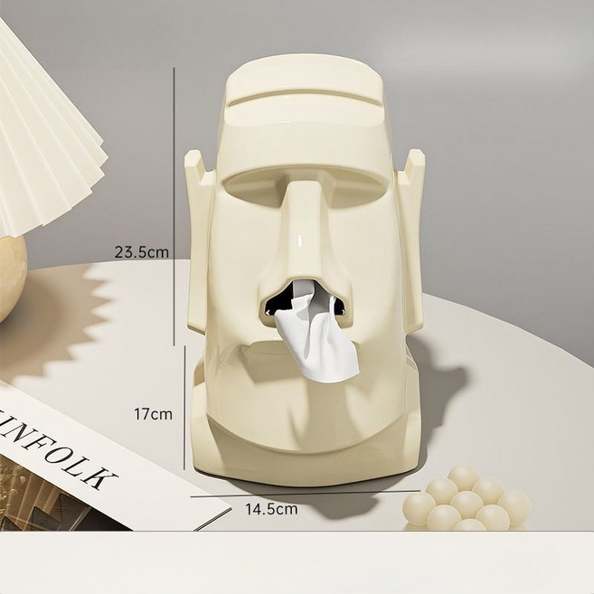 이스터섬 모아이 스탯추 데스크 정리함 / 다기능 스톤 헤드 페이퍼 박스 / 안경 헤드폰 거치대 / 고풍스런 모아이 감성으로 공간 업그레이드!, white, 1개