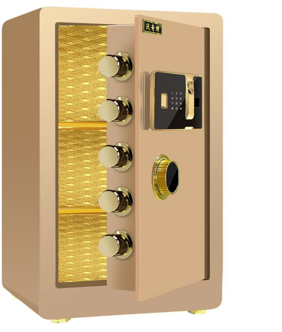 지문 암호 금고 가정용 사무용 도난 경보 벽 금고, 금색 키높이 금고