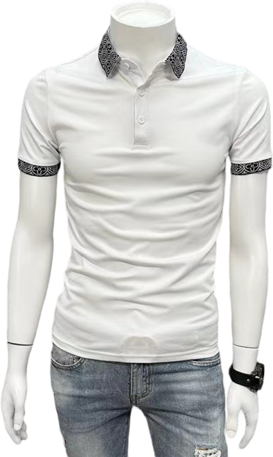 십전십미 꽃무늬 칼라 남자 반팔 티셔츠 여름 슬림 칼라 티셔츠