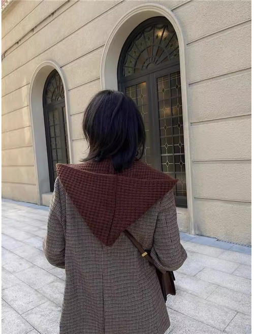 버딩 여성 프리미엄 빅사이즈 니트 바라클라바 후드 넥워머, 1개, 브라운