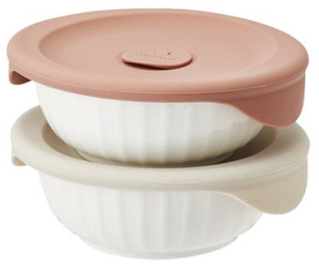 락앤락 바로 한끼 도자기 밥용기, 2세트, 몸체 355ml 2p + 뚜껑캡 2p