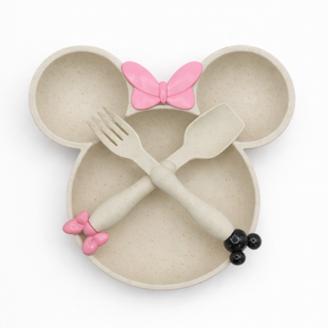 RIAVO 어린이 캐릭터 식기 식판, 1세트, 식판1개+포크1개+스푼1개, 아이보리