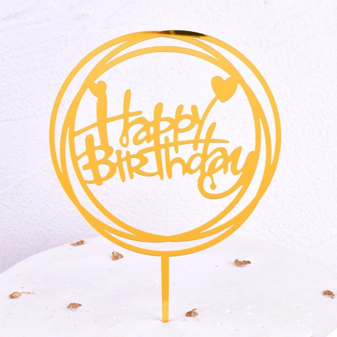生日蛋糕插牌 裝飾插旗, HBD雙圓（愛心）蛋糕插, 1個