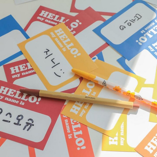 SANS 이름 아이스브레이킹 명찰 스티커 20매 [옷 부착 가능 대용량 자기소개 도구 첫인상 게임 회사 워크샵 수련회 레크레이션 워크숍게임], 04.기본-옐로우