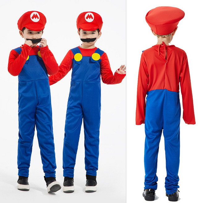 愛北鼻 路易吉 cosplay 連身裙, 1個, 瑪利歐紅(男童)連身褲,L碼
