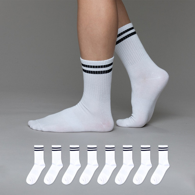 비바슈슈 남성용 스포티보이 장목 양말 스트라이프 8켤레