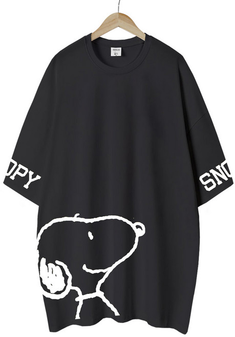 피너츠 라이센스 여성 오버핏 박스티 빅사이즈 루즈핏 롱 티셔츠 커플티 방긋스누피