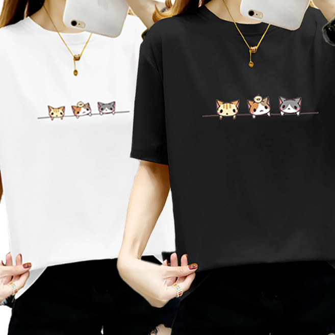 드마엘_[1+1] 프린트 7종 반팔티 (블랙+화이트) 라운드넥 반팔티셔츠