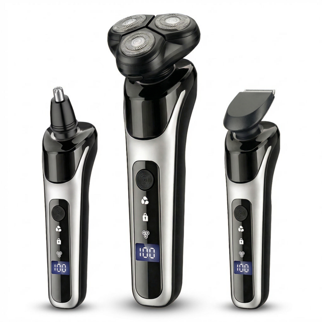 ATAASHA 남자 전기면도기 3in1 남성 코털제거기 이발기 겸용, 실버블랙, 3in1 면도기