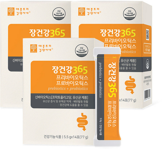 [3박스] 애플트리김약사네 장건강365 프리바이오틱스 프로바이오틱스(14포X3박스), 5.5g, 3박스