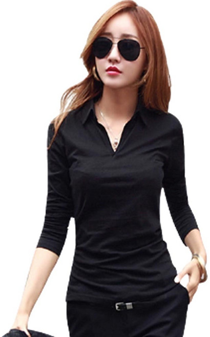 beibaobao 여성티셔츠 여성긴팔티셔츠 여성면티 여성긴팔면티 여자기본티 슬림티셔츠 여성브이넥티셔츠 카라티