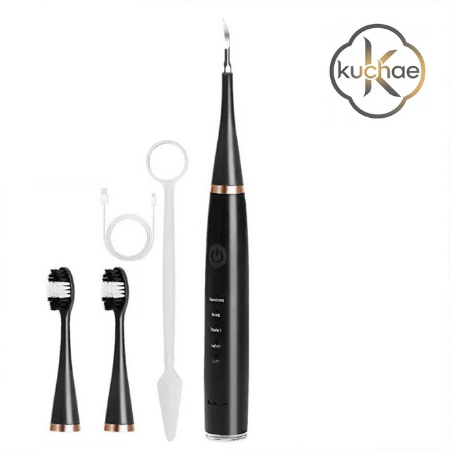Kuchae 초음파 다기능 구강세척기 전동칫솔 치석제거기, 블랙, 1개