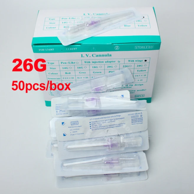 애완 동물 강아지 고양이 동물 수의학 공급 업체에 대 한 날개 22G 24G 26G와 50pcs 일회용 IV 캐뉼라 정맥 카테터, [02] 26G 50pcs - 쿠팡