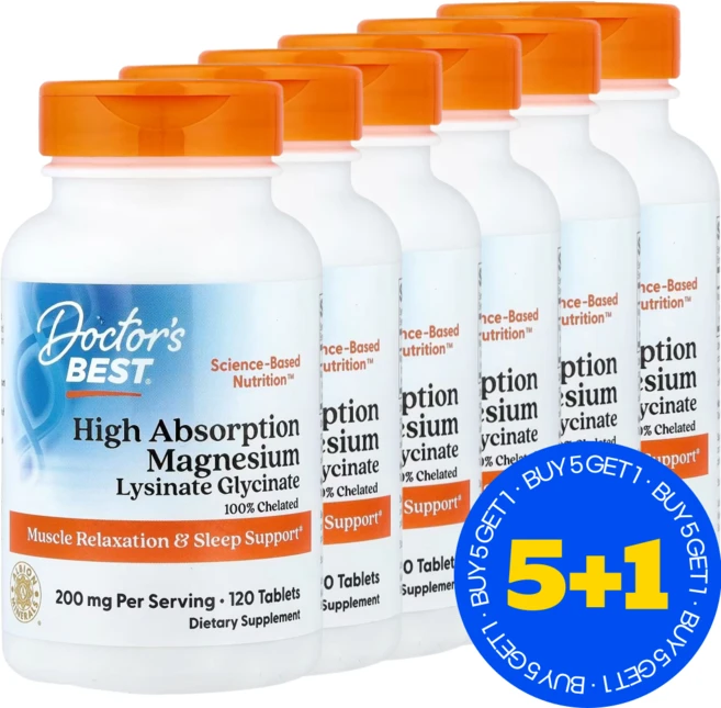 5+1 닥터스베스트 고흡수 마그네슘 리시네이트 글리시네이트 킬레이트화 알비온 TRAACS 2000mg 추출 120정 /해외직구 미국정품, 6개 - 쿠팡