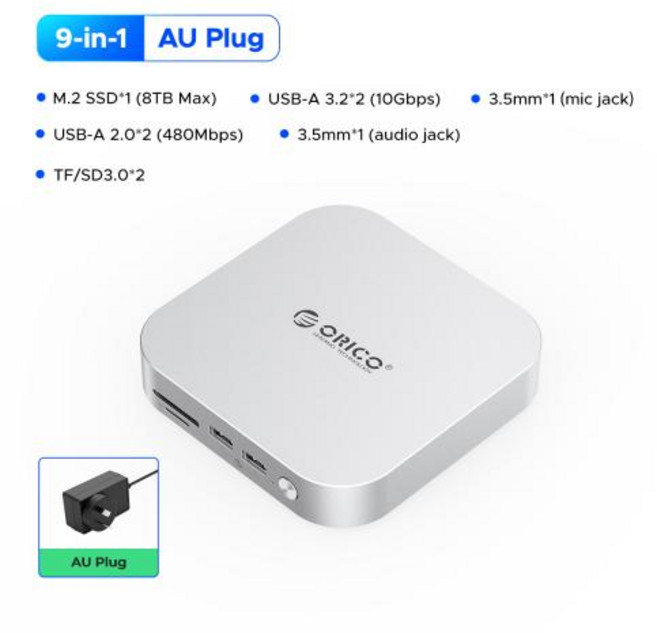 ORICO MiniLink 40Gbps M.2 SSD 인클로저 도킹 스테이션 다중 인터페이스 변환기 Mac mini M4 Dock용 SDTF4.0 10Gbps 전송, 1개
