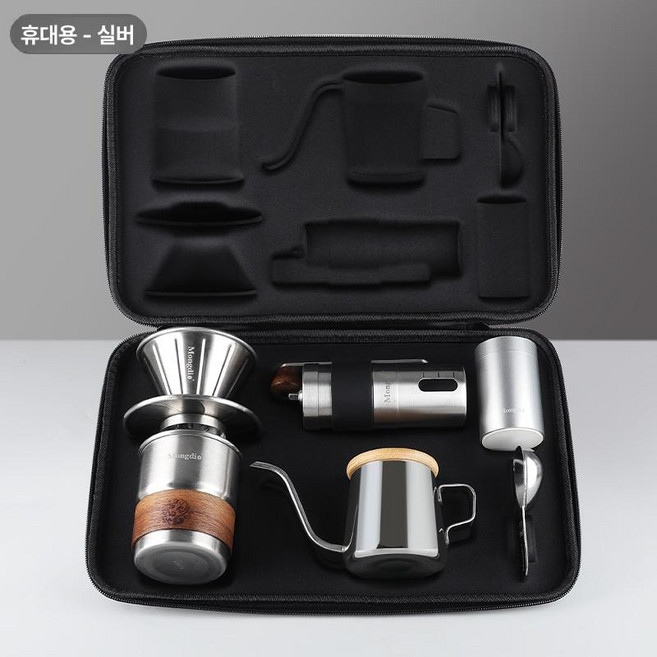휴대용 커피 홈카페 도구 휴대편의 핸드드립 가방 드리퍼 원두 세트 제품 캠핑용 출장준비 여행용 스테인리스 야외 용품, 1.오리지널 - 휴대용 핸드푸어 세트, 1개