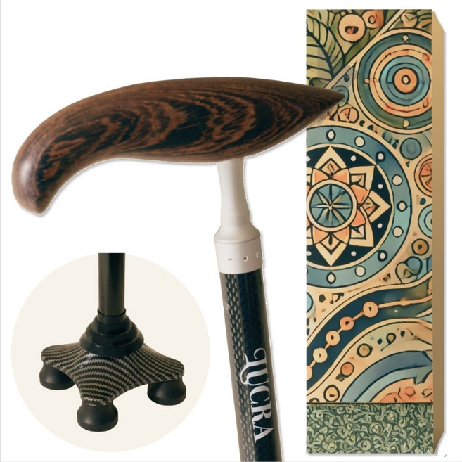 [국가인증] 카본 지팡이 루크라 원목 손잡이 230g 초경량 1발 4발 미끄럼방지 고무 안전인증, 블랙, 1개