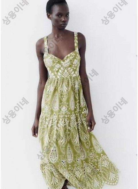 자라 원피스 민소매 그린 펀칭 자수 A라인 롱원피스 ZARA