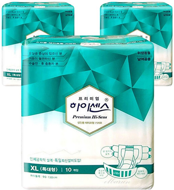 하이센스 프리미엄 와이드매직 특대형 10매x3팩 /매직테이프/테이프형 기저귀, 10개입, 3개