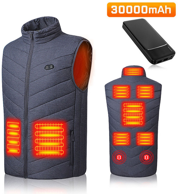 THOUSTA 발열조끼 3단 온도조절 8구역 열선조끼 겨울 온열조끼 남녀공용 30000mAh 보조배터리 포함