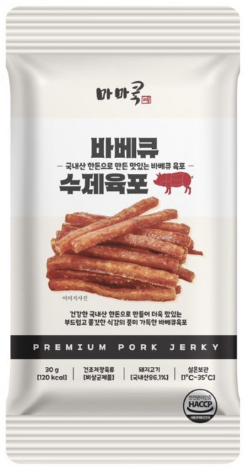 바베큐수제육포, 3개, 30g