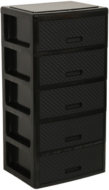 4536 5단 라탄 서랍장 플라스틱서랍장 수납장, 블랙