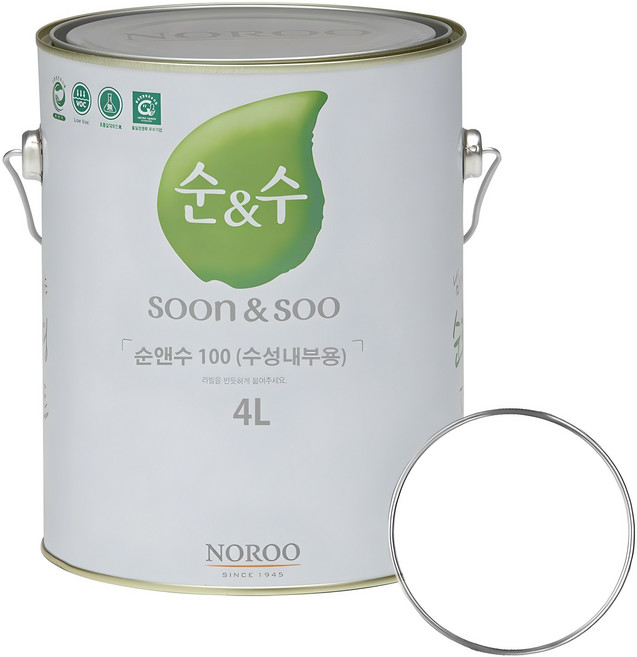 노루페인트 수성페인트 순&수100 4L, 백색
