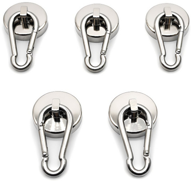 마니코 초강력 네오디움 카라비너 자석 36mm 원형 고리형, 5개, 실버