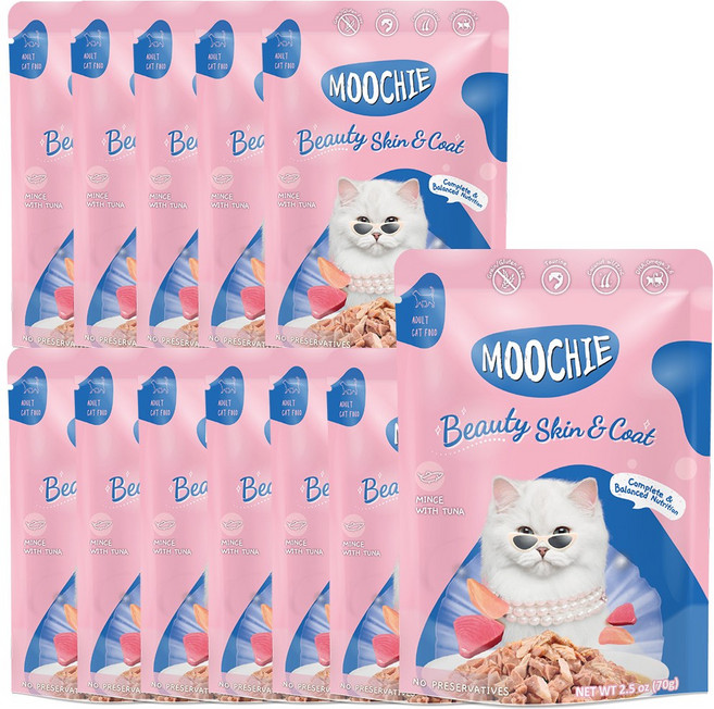 (무치 캣) 헤어볼 피모 민스 미티 체중관리 고양이 영양 건강 파우치 간식, 70g, 12개, 참치민스