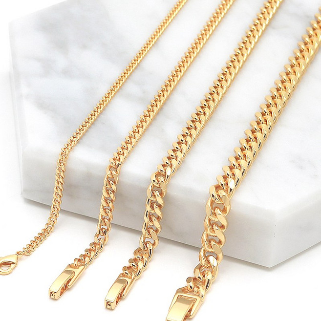 슈가스톤 18k골드도금 커브체인 롱 여자 남자목걸이 도금목걸이