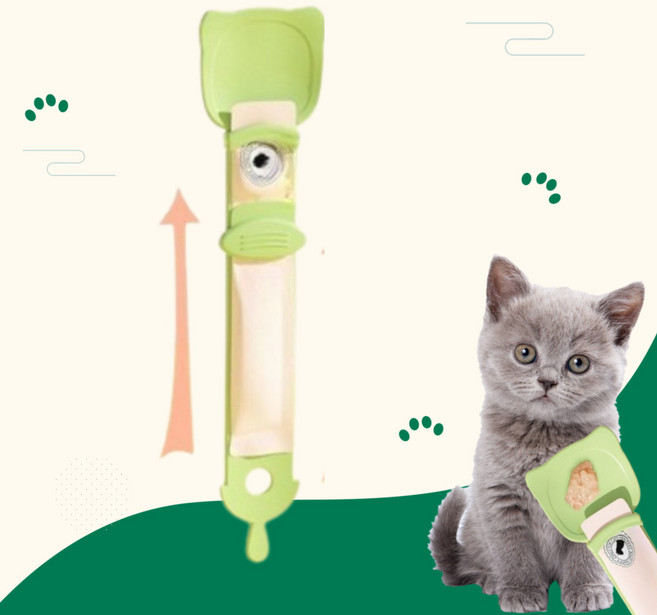 미르비 반려동물 고양이 츄르 스푼 간식 짜개, 1개, 초록