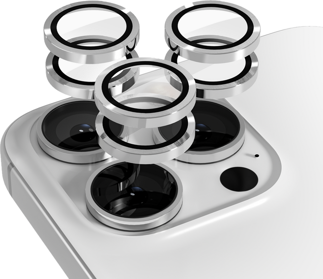 5세컨즈 메탈링 카메라 렌즈 풀커버 강화유리, 2개, 실버